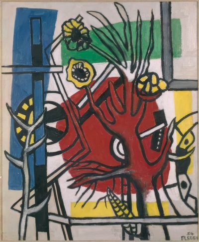 Boom op rode achtergrond door Fernand Leger