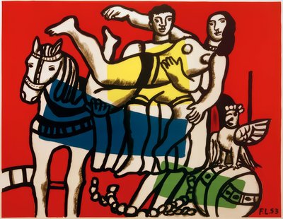 Circus, artiesten die voltigeren op een wit paard door Fernand Leger