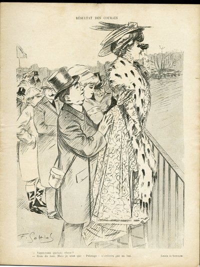 Illustratie van Gottlob (1873-1935) in Le Lire, 21/12/07 - Resultaten van races - Liefde, Mode, Leven van de rijken, Hippisme - Vrouwen door Fernand Louis Gottlob