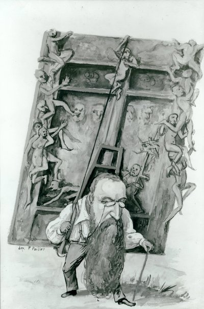 Portret van Auguste Rodin met de poorten van de Hel door Fernand Paillet