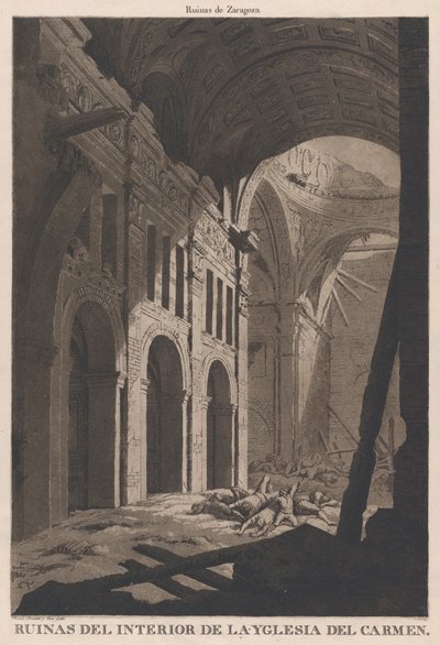 Uitzicht op de ruïnes van het interieur van de kerk van Nuestra Señora del Carmen in Zaragoza door Fernando Brambila