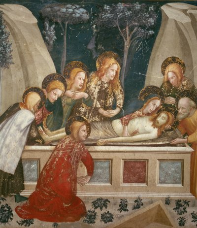 Jezus in het graf met de apostelen en zijn moeder door Ferrer Bassa