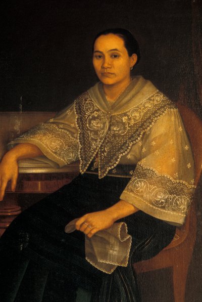 Portret van een vrouw in traditionele Filipijnse kleding door Filipino School