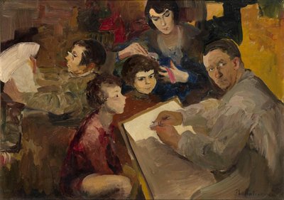 Zelfportret met Familie door Filipp Andreevic Maljavin