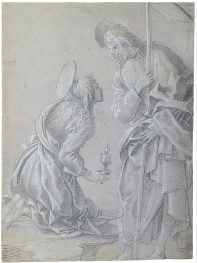 Knielende heilige Maria Magdalena en staande Christus door Filippino Lippi