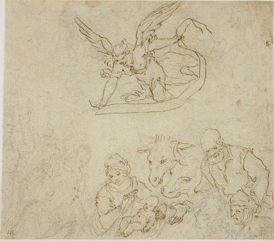 Geboorte (recto); Maagd en kind, engel (verso) door Filippo Bellini