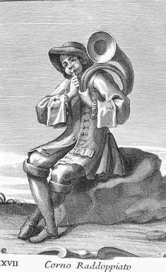 Corno Raddoppiato, plaat XVII uit Gabinetto Armonica, 1722 door Filippo Bonanni