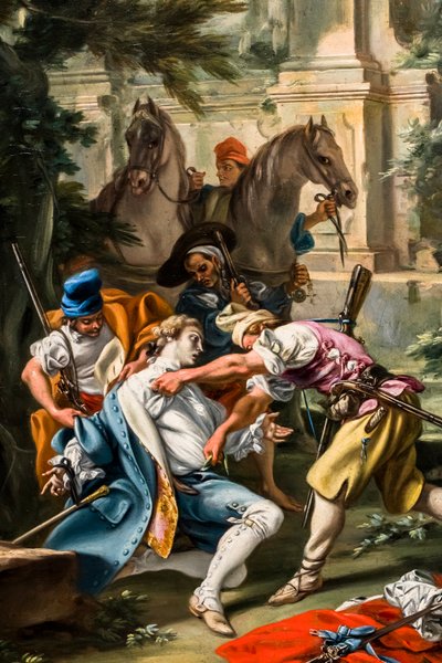 Aanval van de rovers, circa 1735/40 (schilderij ) door Filippo Falciatore