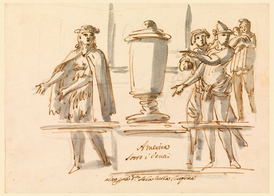 Tekening, Allegorie op Amerika, Decoratie voor de Salon van kardinaal Falconieri in Frascati, 18e-19e eeuw door Filippo Marchionni