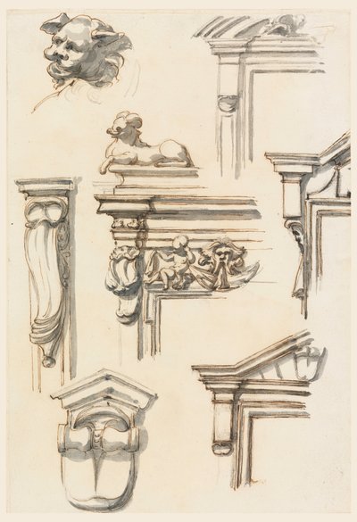 Tekenen, architectuurstudies, 1750-75 door Filippo Marchionni