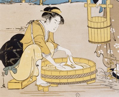 Vrouwen wassen in rivier, omslag door Firmin Gillot, Le Japon Artistique, kunst- en industriële documenten verzameld door Siegfried Bing, maandelijkse publicatie juli 1889, Frankrijk door Firmin Gillot