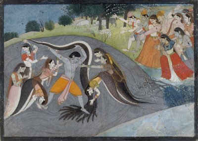 Krishna Onderwerpt Kaliya, de Slangendemon: Folio uit een Bhagavata Purana Serie, ca. 1785 door First generation after Manaku and Nainsukh.