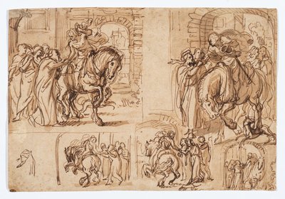 Compositiestudies voor "De terugkeer van de verloren zoon (Lucas 15:11-32)" door Flemish School
