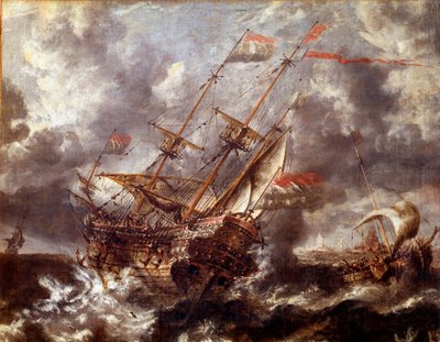 Nederlands schip zonder de storm door Flemish School
