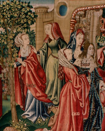 Ondeugden leiden de mens naar zonde (Los Vicios conducen al Hombre al pecado). Tweede wandtapijt in de serie. Ca 1510. door Flemish School