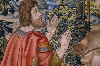De geschiedenis van Johannes de Doper: De doop van Christus. Brussel atelier. 1515-1520. door Flemish School