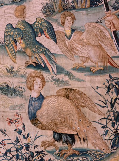 Vlaamse wandtapijt. Serie De Werken van Hercules. Hercules en de Stymphalische vogels. Eerste wandtapijt in de bestaande serie. Model Onbekend. Fabrikant Willem Dermoyen, Brussel. Ca 1528. door Flemish School