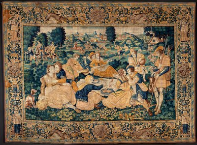 Vlaams wandtapijt. De landelijke maaltijd. Atelier van Oudenaarde. 17e eeuw. door Flemish School