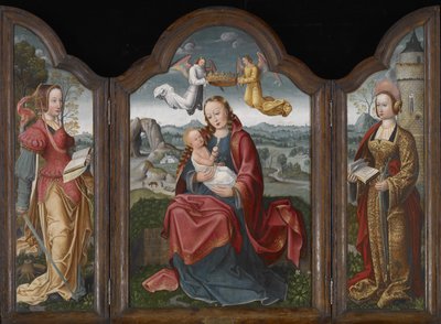 Madonna en Kind, St. Barbara en St. Catharina door Flemish School
