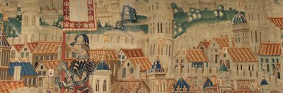 Parochiemuseum van wandtapijten. Vlaamse wandtapijt. De inname van Tanger. Serie Veroveringen van koning Alfonso I van Portugal. Tournai. Wol en zijde. door Flemish School
