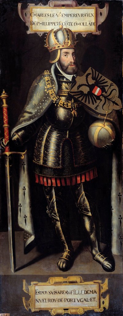 Portret van Karel V, koning van Spanje en keizer van het Heilige Roomse Rijk door Flemish School