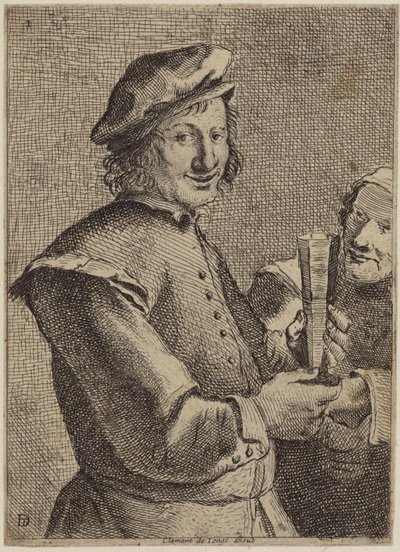 Portret van een lachende jonge man door Flemish School