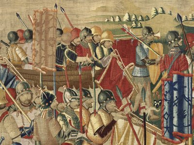 Tapijt met de veroveringen van koning Alfonso V van Portugal (Conquistas de Alfonso V de Portugal), Doornik (detail) door Flemish School