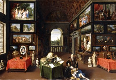 Het interieur van een schilderijengalerij met personificaties van schilderen en tekenen, ca. 1630 door Flemish School