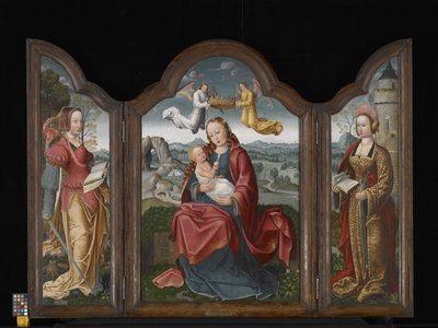 Drieluik Met De Maagd En Kind, St. Barbara En St. Catharina door Flemish School
