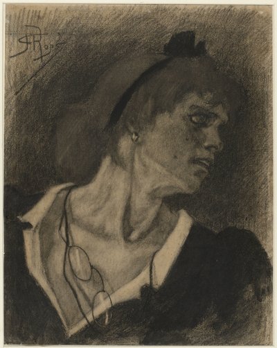 Borstbeeld van een vrouw met lorgnet aan een snoer om de hals door Félicien Rops