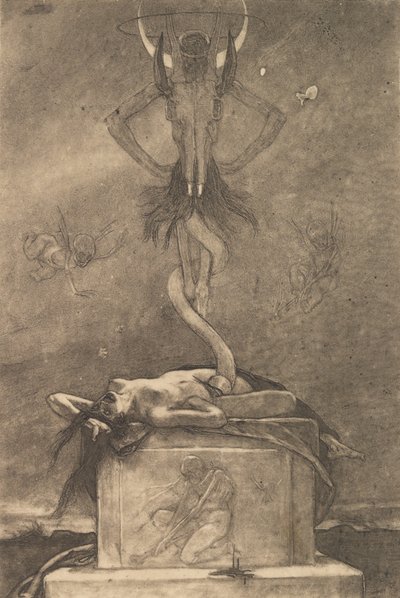 Het offer, uit De Satanische, ca. 1882 door Félicien Rops
