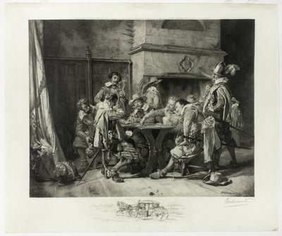 Partie perdue (Soldaten speelkaarten) door Félix Henri Bracquemond