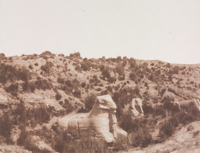 Sfinxen met een Mensenhoofd en met een Ramshoofd bij Punt Y. Karnak Thebe, 1851-1852 door Félix Teynard