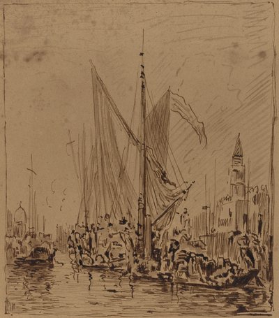 Boten en gondels voor het Piazza San Marco door Félix Ziem