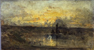 Bocht van de rivier (voorzijde); drie studies (achterzijde), tussen 1850 en 1860 door Félix Ziem