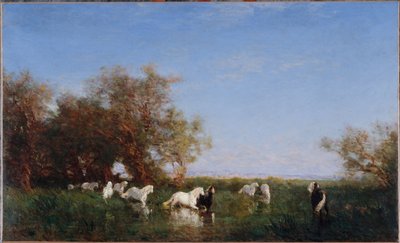 Wilde paarden in de Camargue, tussen 1890 en 1895 door Félix Ziem