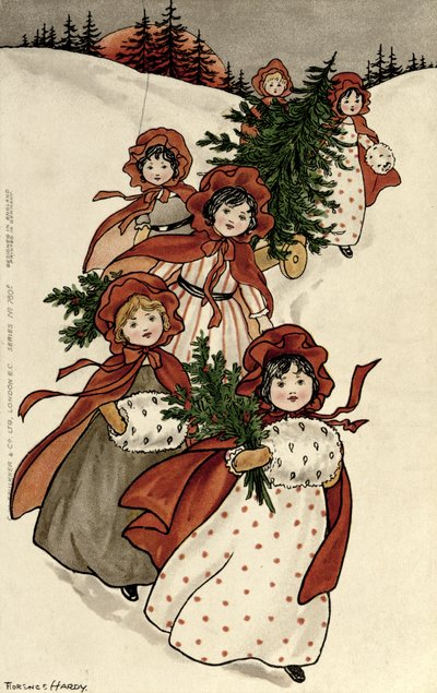 Meisjes met Hulst en de Kerstboom door Florence Hardy