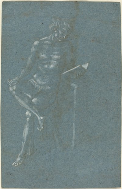 Een Jonge Man Zittend op een Kruk die een Boek Leest; De Val van de Mens (een fragment van het onderste deel) door Florentine 15th Century