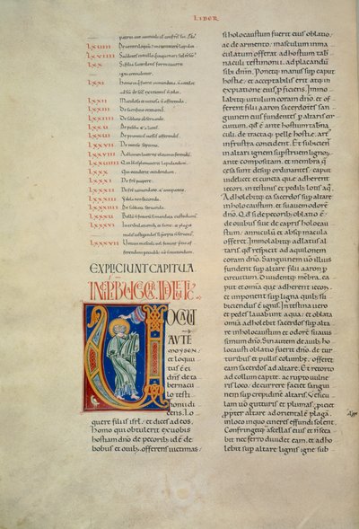 Pagina uit de Bijbel van Corbolino met initiaal die God voorstelt die tot Mozes spreekt (Cod. Conventi Soppressi 630, c. 52v), manuscript door Florentine School