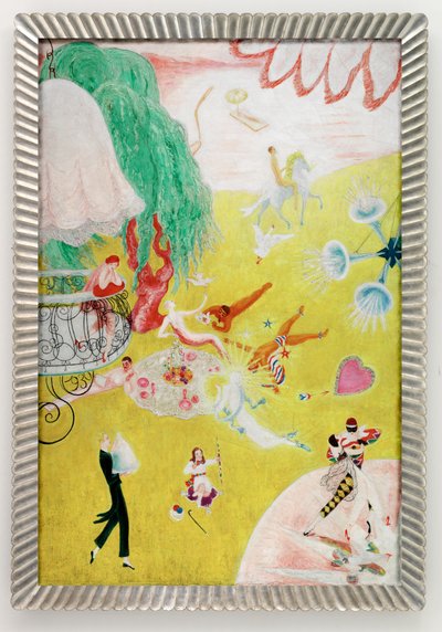 Liefdesvlucht van een roze hart van snoepjes door Florine Stettheimer