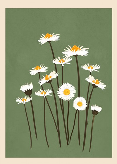 Witte madeliefjes op groen door Flow Line