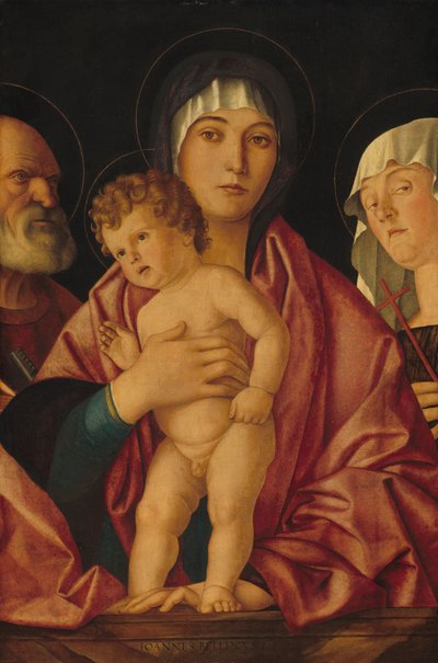 Madonna en kind met heiligen door Follower of Giovanni Bellini