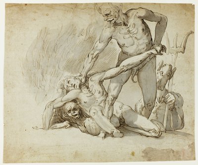 De verdoemden in de hel door Follower of John Hamilton Mortimer