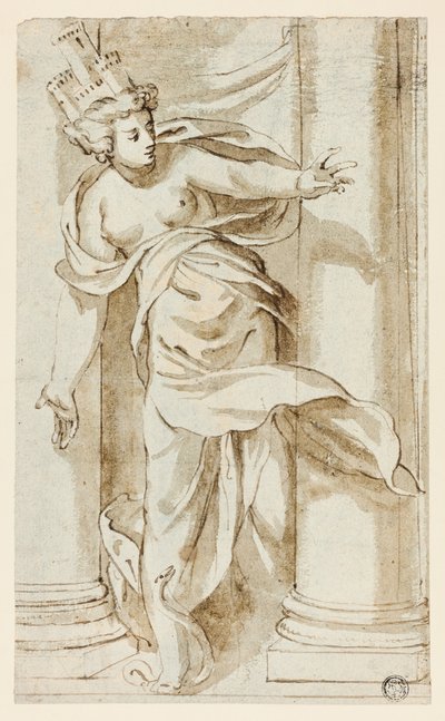 Cybele die op een slang stapt door Follower of Paolo Farinato