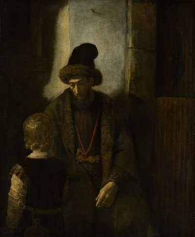 Jakobs afscheid van Benjamin door Follower of Rembrandt van Rijn