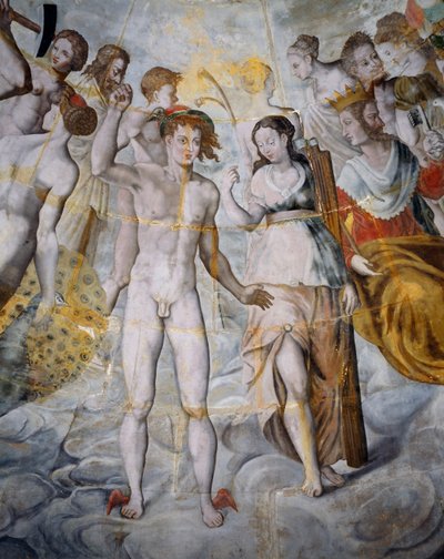 Mercurius, boodschapper van de goden en Psyche, Janus rechts, fresco