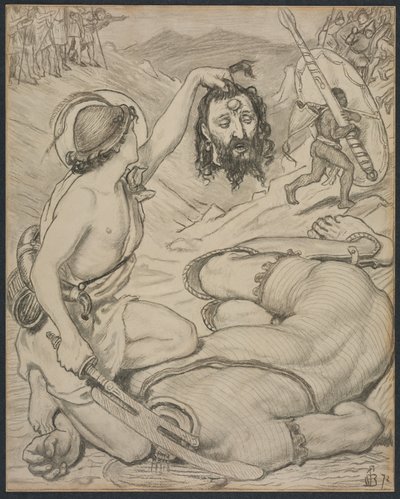 David en Goliath, Carton voor Glas-in-loodraam in Jesus College, Cambridge door Ford Madox Brown
