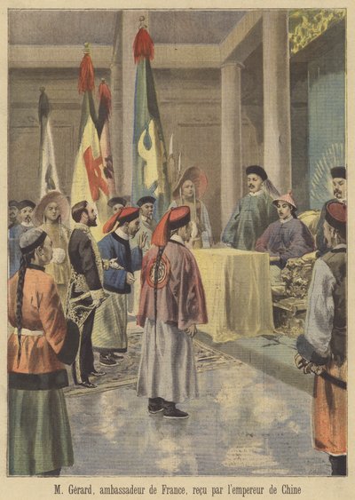 Auguste Gérard, de Franse ambassadeur in China, ontvangen door de keizer door Fortune Louis Meaulle