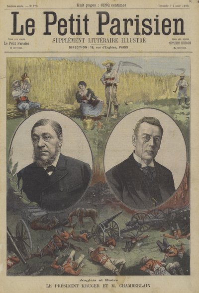 President Kruger van Transvaal en Joseph Chamberlain, Britse staatssecretaris voor de Koloniën door Fortune Louis Meaulle