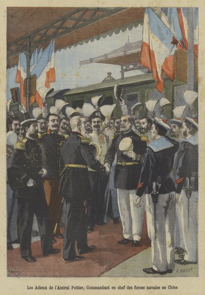 Afscheid van admiraal Edouard Pottier, commandant van de Franse zeestrijdkrachten in China door Fortune Louis Meaulle
